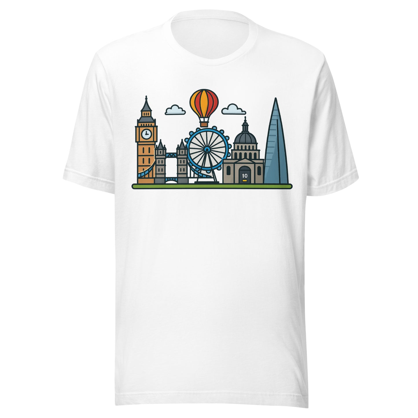 Vibrant London Skyline Cartoon Design – Iconic UK Landmarks Souvenir Unisex t-shirt White t-shirt
