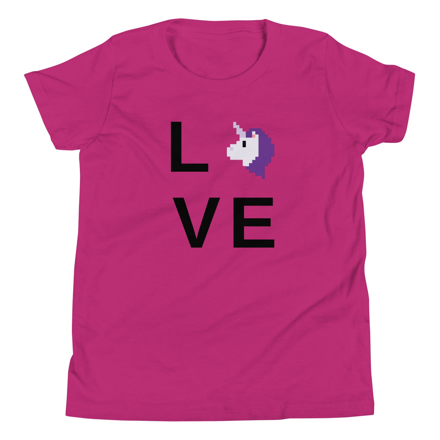 LVE (Love) Unicorns T-Shirt – Retro Pixel Art Youth Short Sleeve Tee Berry t-shirt