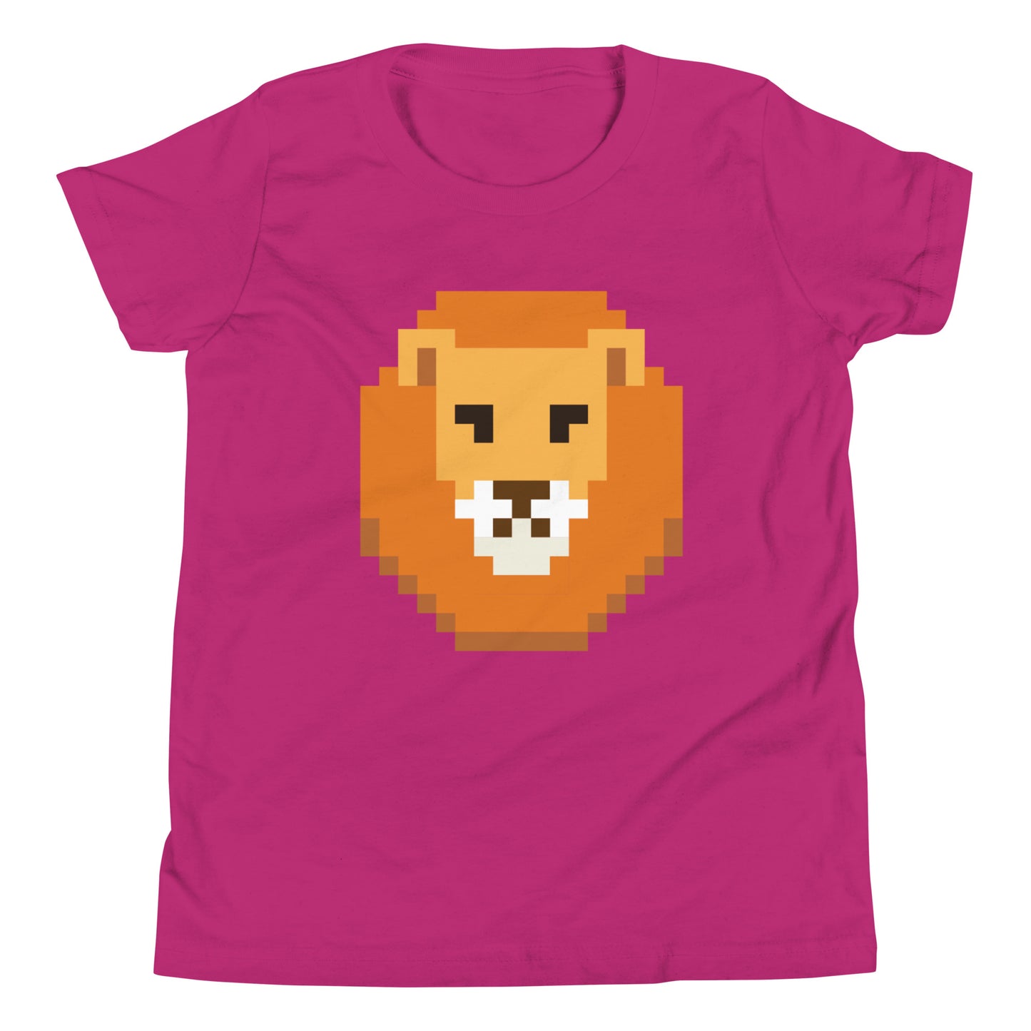 Pixelated Lion Head T-Shirt – Retro Video Game Style Youth Short Sleeve Tee - British/USA Gift Berry t-shirt
