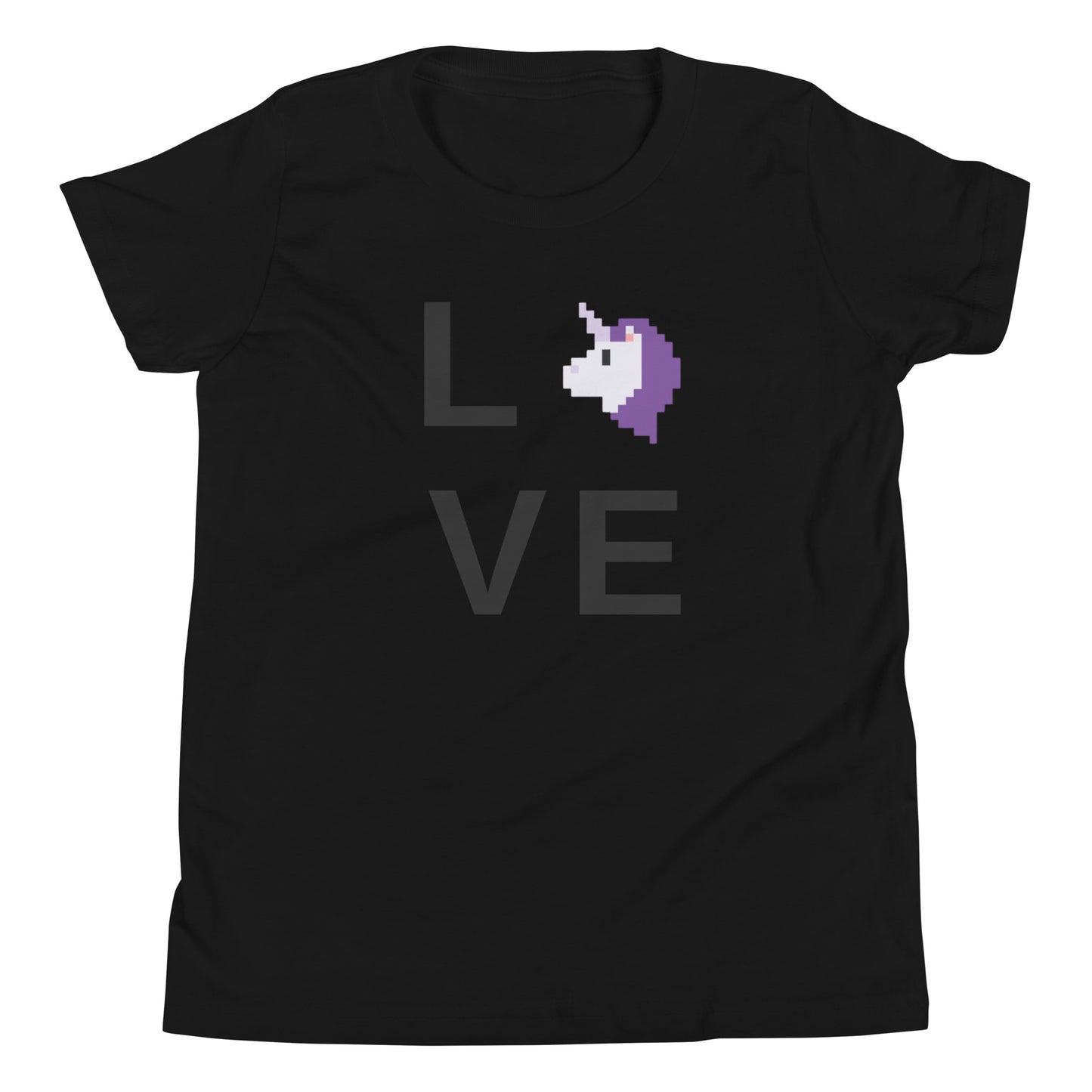 LVE (Love) Unicorns T-Shirt – Retro Pixel Art Youth Short Sleeve Tee Black t-shirt