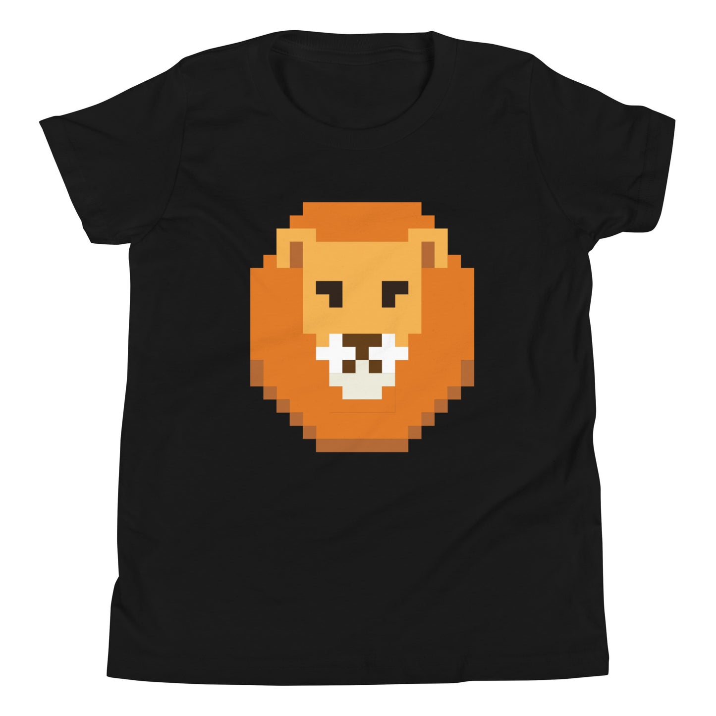 Pixelated Lion Head T-Shirt – Retro Video Game Style Youth Short Sleeve Tee - British/USA Gift Black t-shirt
