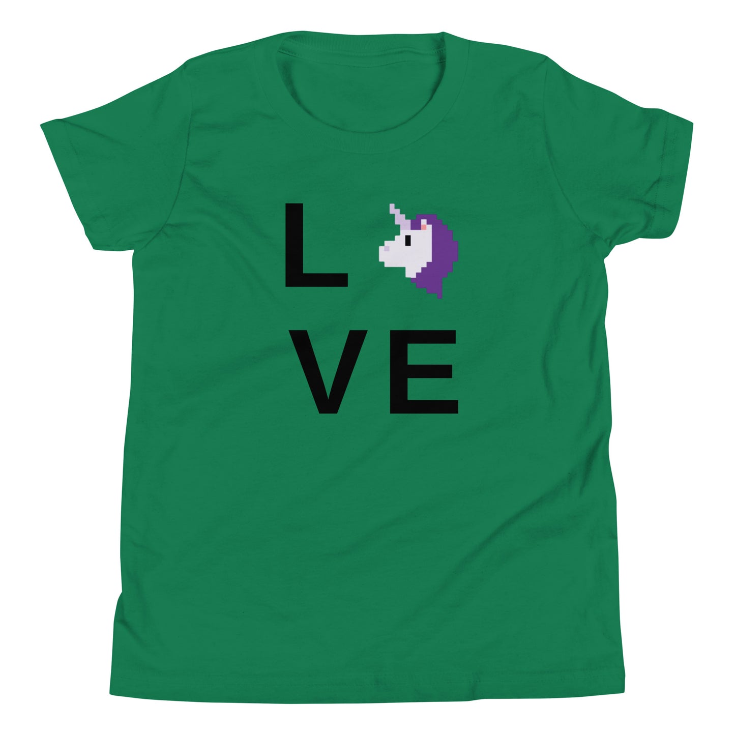 LVE (Love) Unicorns T-Shirt – Retro Pixel Art Youth Short Sleeve Tee Kelly t-shirt