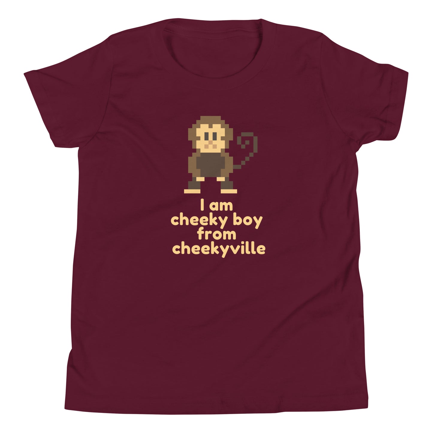 Cheeky Boy from CheekyVille Youth Short Sleeve T-Shirt Maroon t-shirt