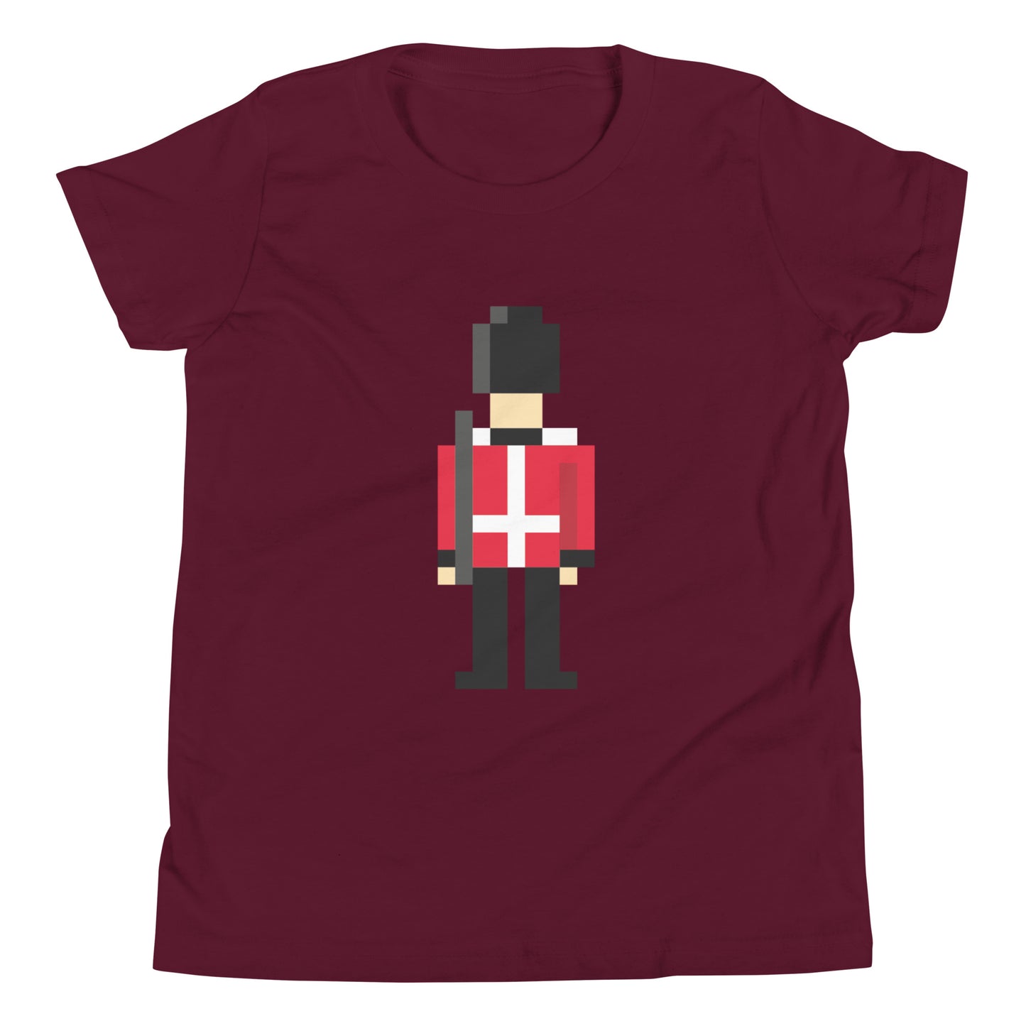 Retro Pixelated Royal Guard T-Shirt – British Soldier Youth Short Sleeve Tee - Souvenir for visitors British/USA Gift Maroon t-shirt