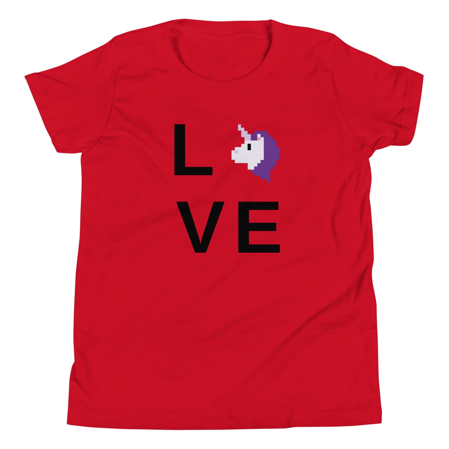 LVE (Love) Unicorns T-Shirt – Retro Pixel Art Youth Short Sleeve Tee Red t-shirt