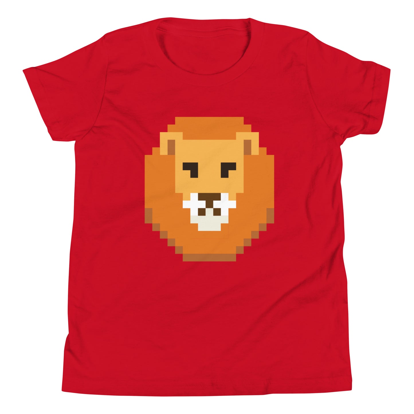 Pixelated Lion Head T-Shirt – Retro Video Game Style Youth Short Sleeve Tee - British/USA Gift Red t-shirt