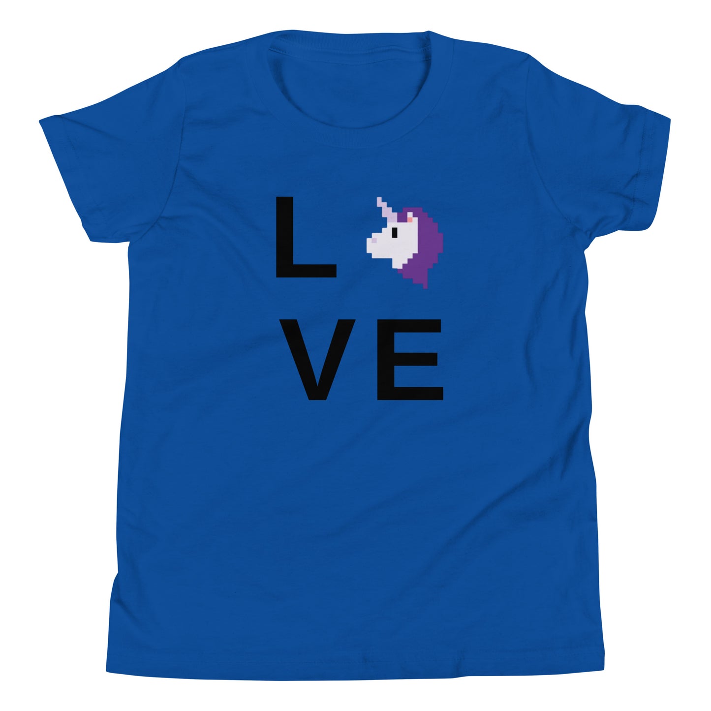 LVE (Love) Unicorns T-Shirt – Retro Pixel Art Youth Short Sleeve Tee True Royal t-shirt