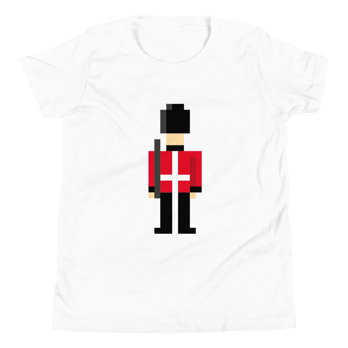 Retro Pixelated Royal Guard T-Shirt – British Soldier Youth Short Sleeve Tee - Souvenir for visitors British/USA Gift White t-shirt