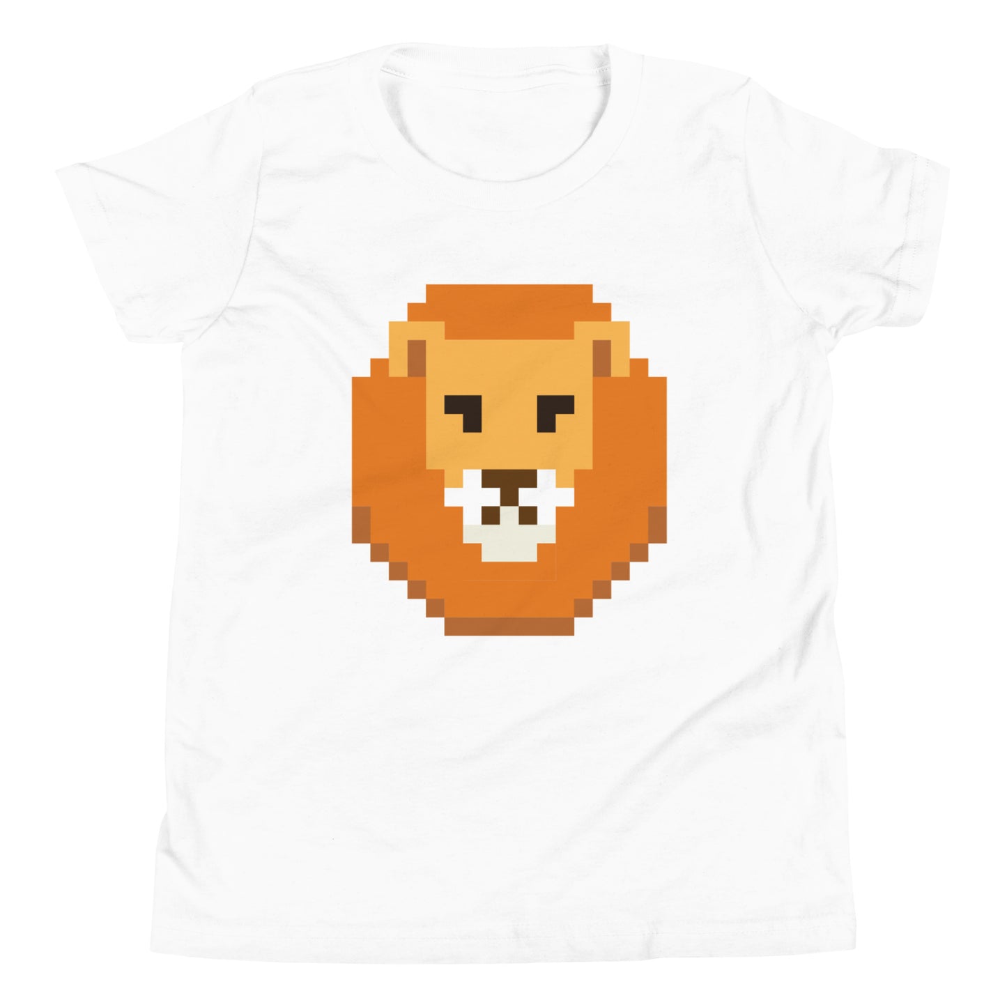 Pixelated Lion Head T-Shirt – Retro Video Game Style Youth Short Sleeve Tee - British/USA Gift White t-shirt