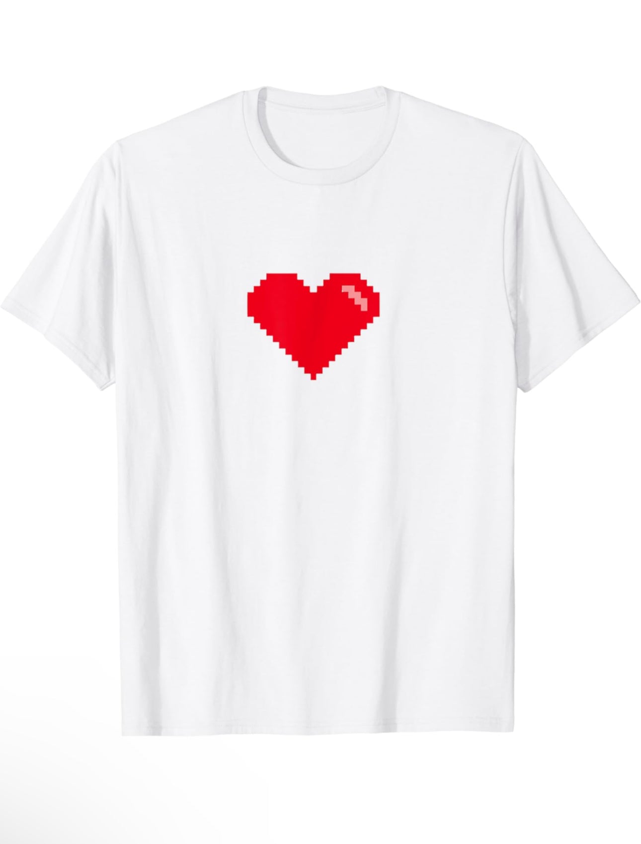 White t-shirt with pixelated Red heart in the middle of the t-shirt