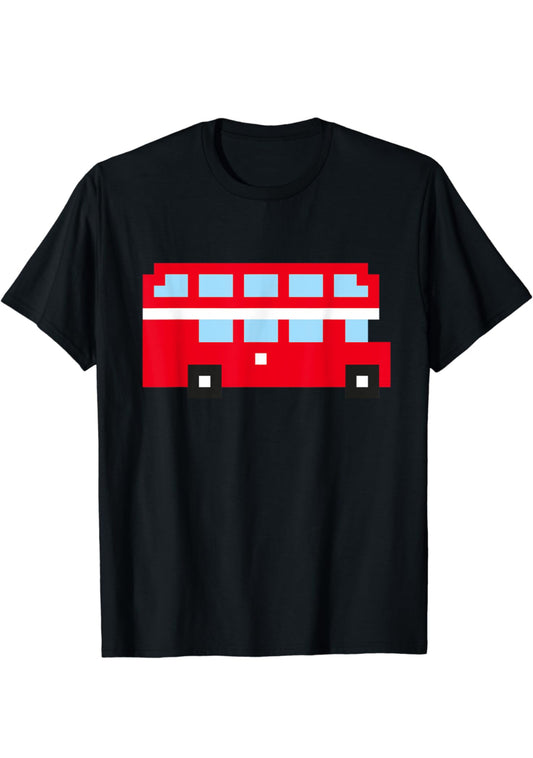 A stylish t-shirt featuring a pixel art red London double-decker bus, an iconic symbol of British culture and city travel. Perfect for UK tourists, London lovers, and expats, this London souvenir design in hoodie is a must-have for those who appreciate the charm of the British capital.