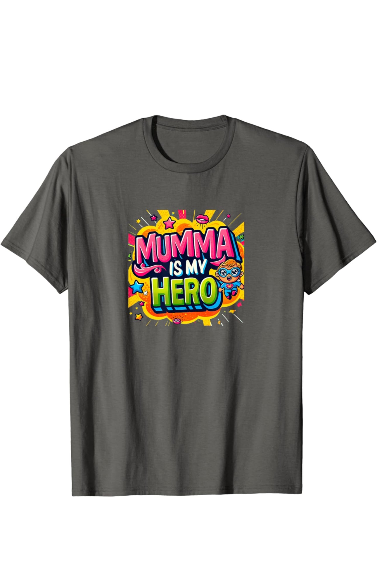 Colorful text design reading 'My Mumma is My Super Hero' in a vibrant and playful font, celebrating the special bond and admiration for mothers.