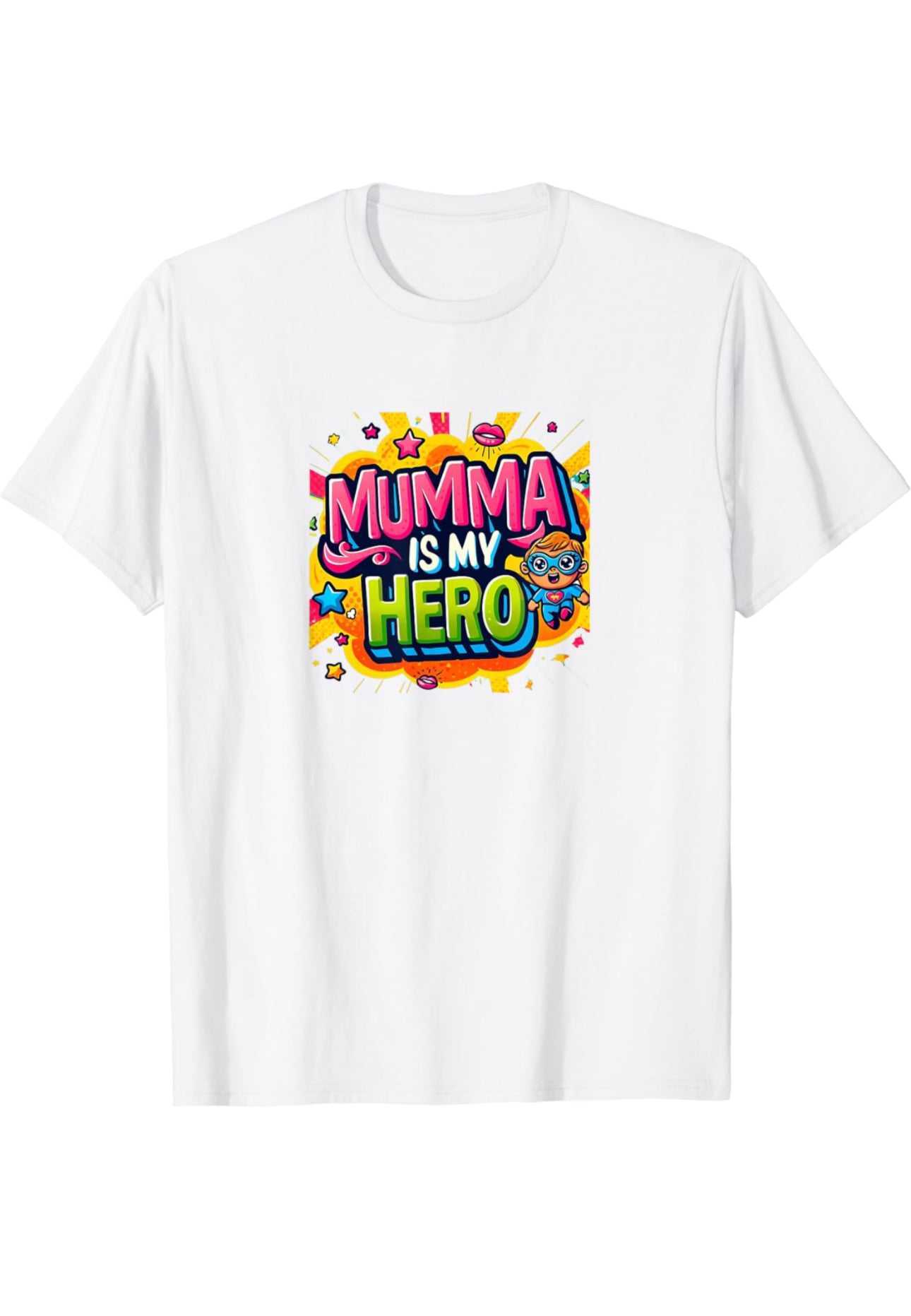 Colorful text design reading 'My Mumma is My Super Hero' in a vibrant and playful font, celebrating the special bond and admiration for mothers.