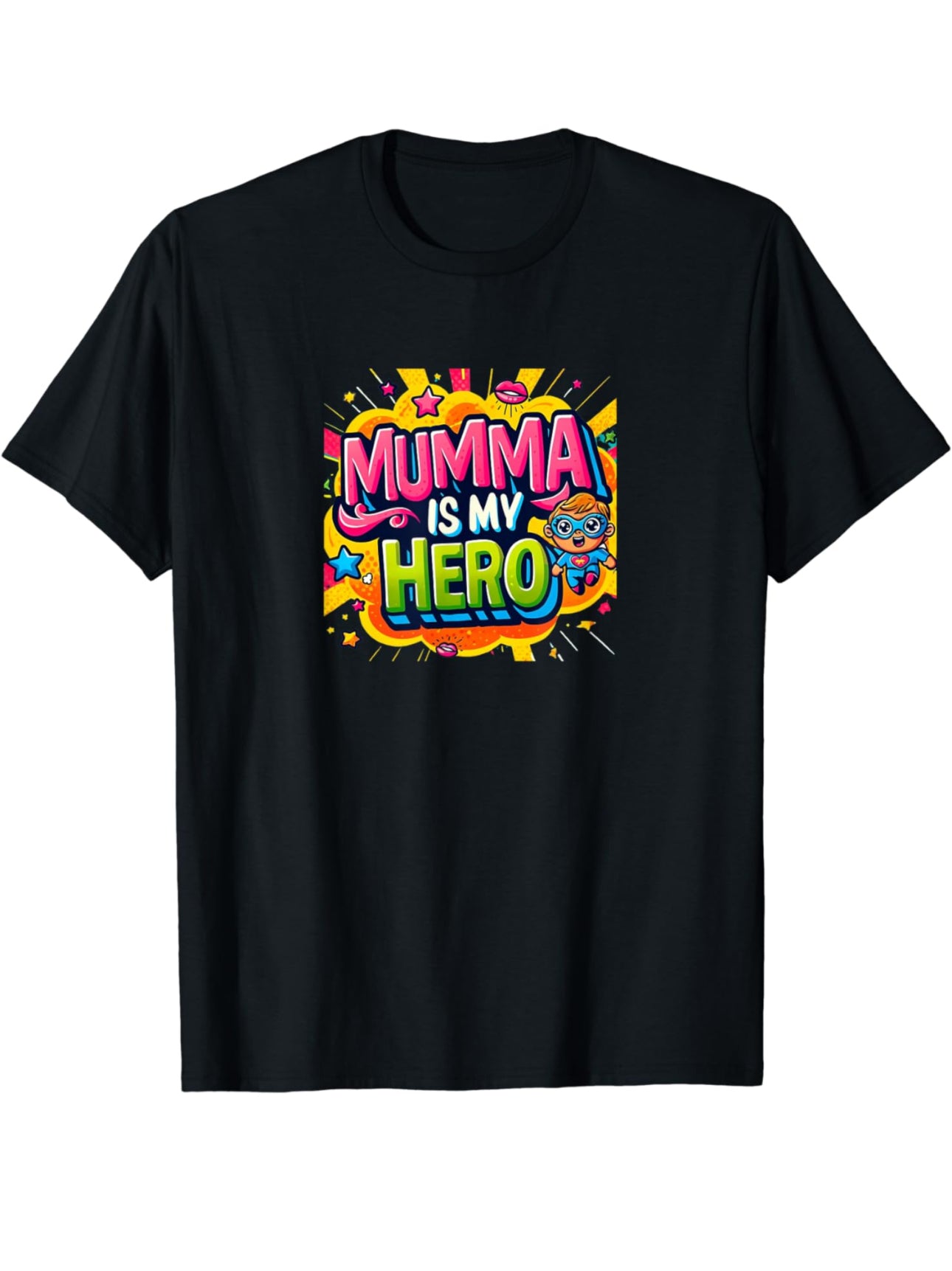 Colorful text design reading 'My Mumma is My Super Hero' in a vibrant and playful font, celebrating the special bond and admiration for mothers.