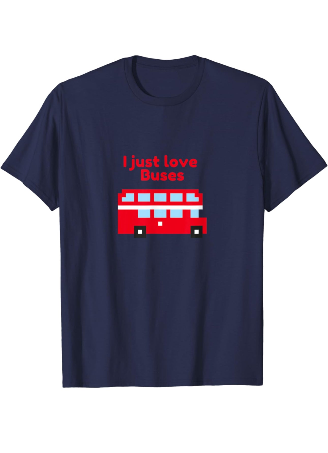 Pixelated London Double Decker Route Master Bus with the red text ‘I just love buses’ in red text