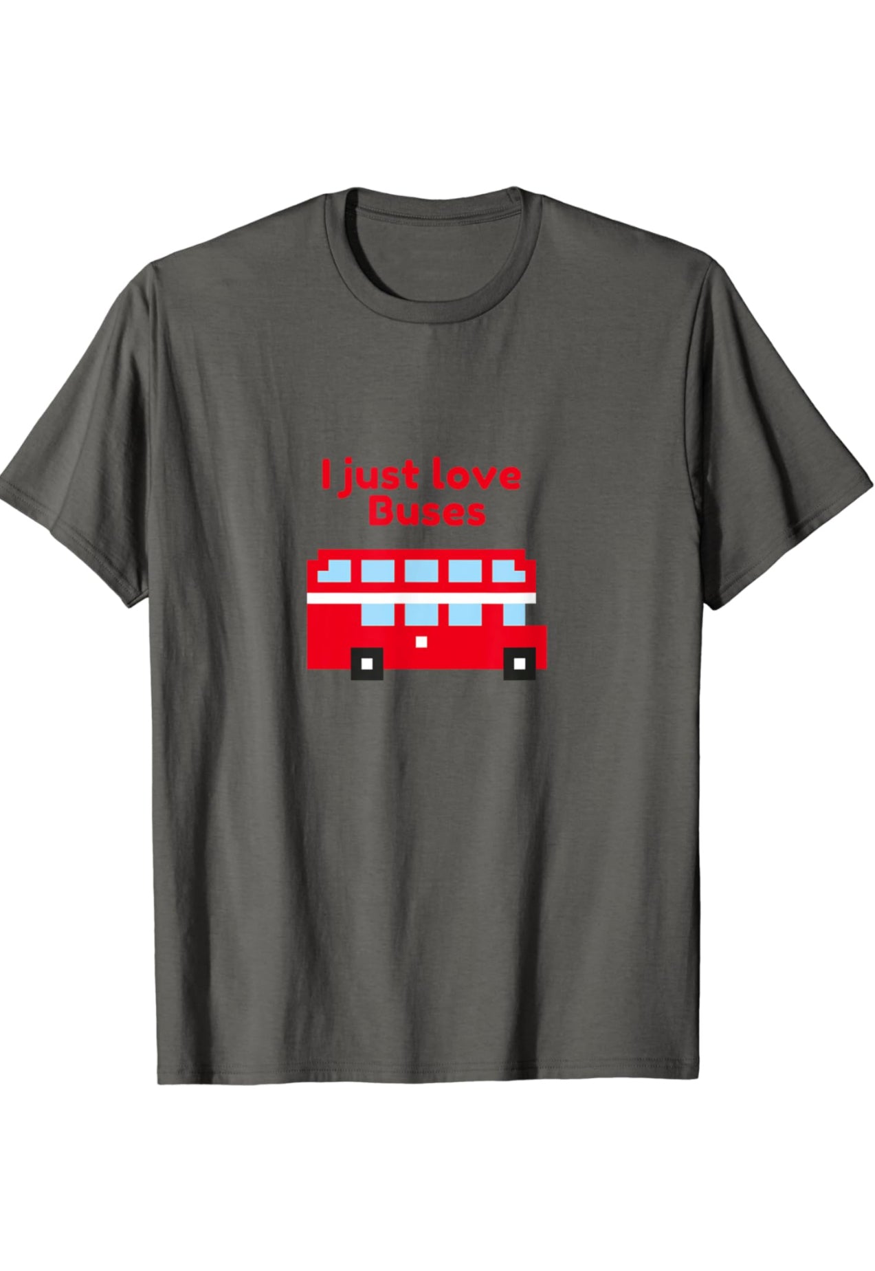 Pixelated London Double Decker Route Master Bus with the red text ‘I just love buses’ in red text