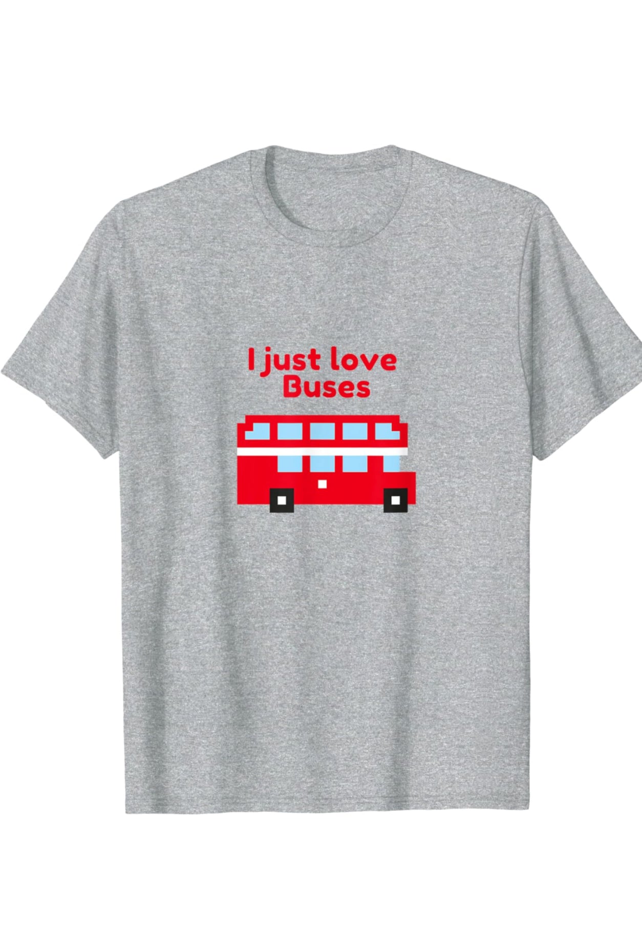 Pixelated London Double Decker Route Master Bus with the red text ‘I just love buses’ in red text