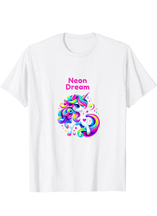 Multi coloured Unicorn with pink text saying Neon Dream