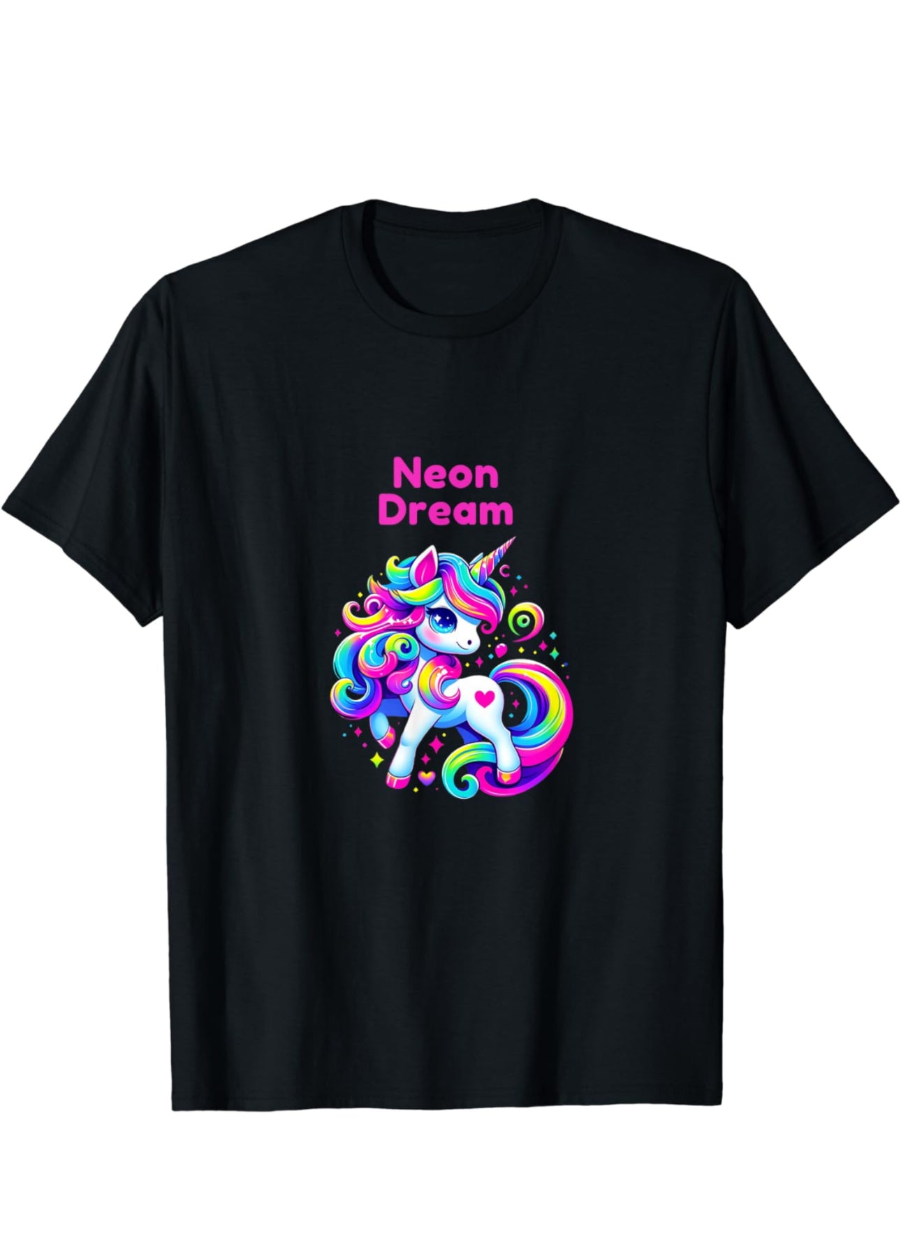 Multi coloured Unicorn with pink text saying Neon Dream