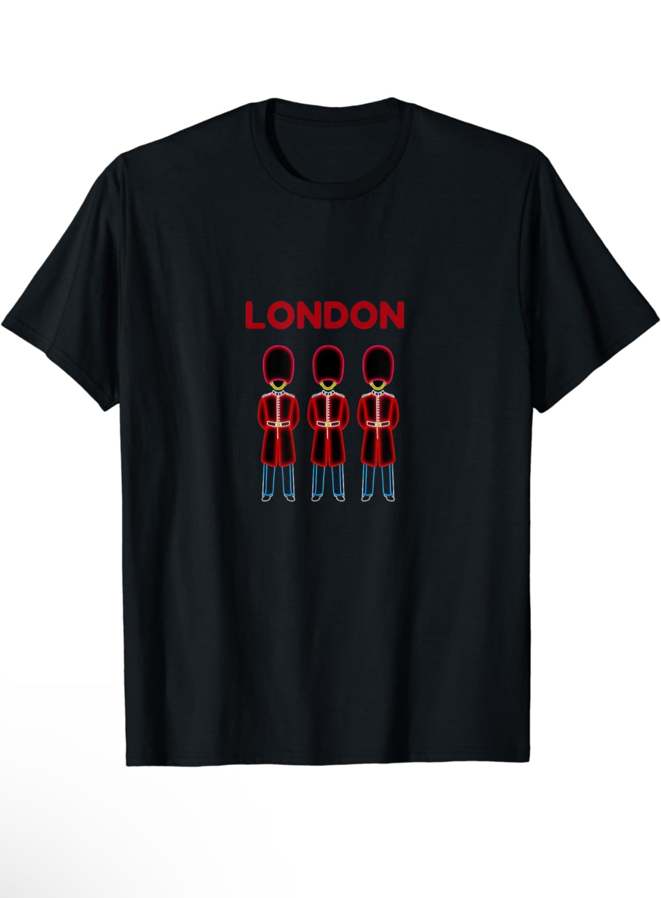 3 Royal Guards in a row with the word London in red text above them