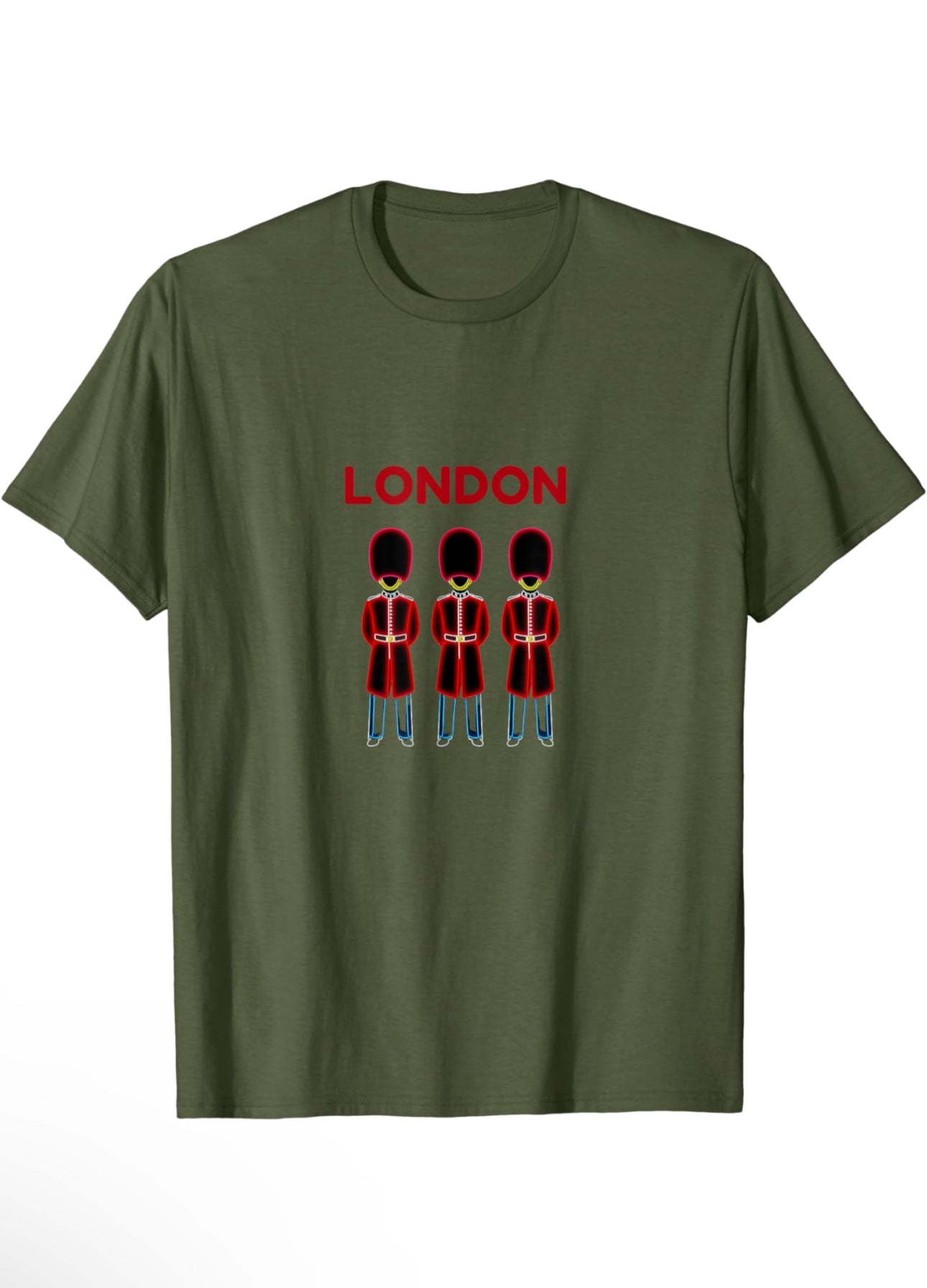 3 Royal Guards in a row with the word London in red text above them