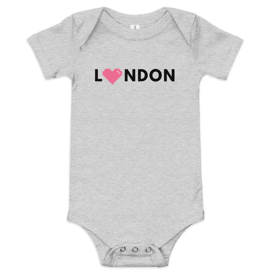 London With Pink Heart - Baby short sleeve one piece Athletic Heather Babygrow