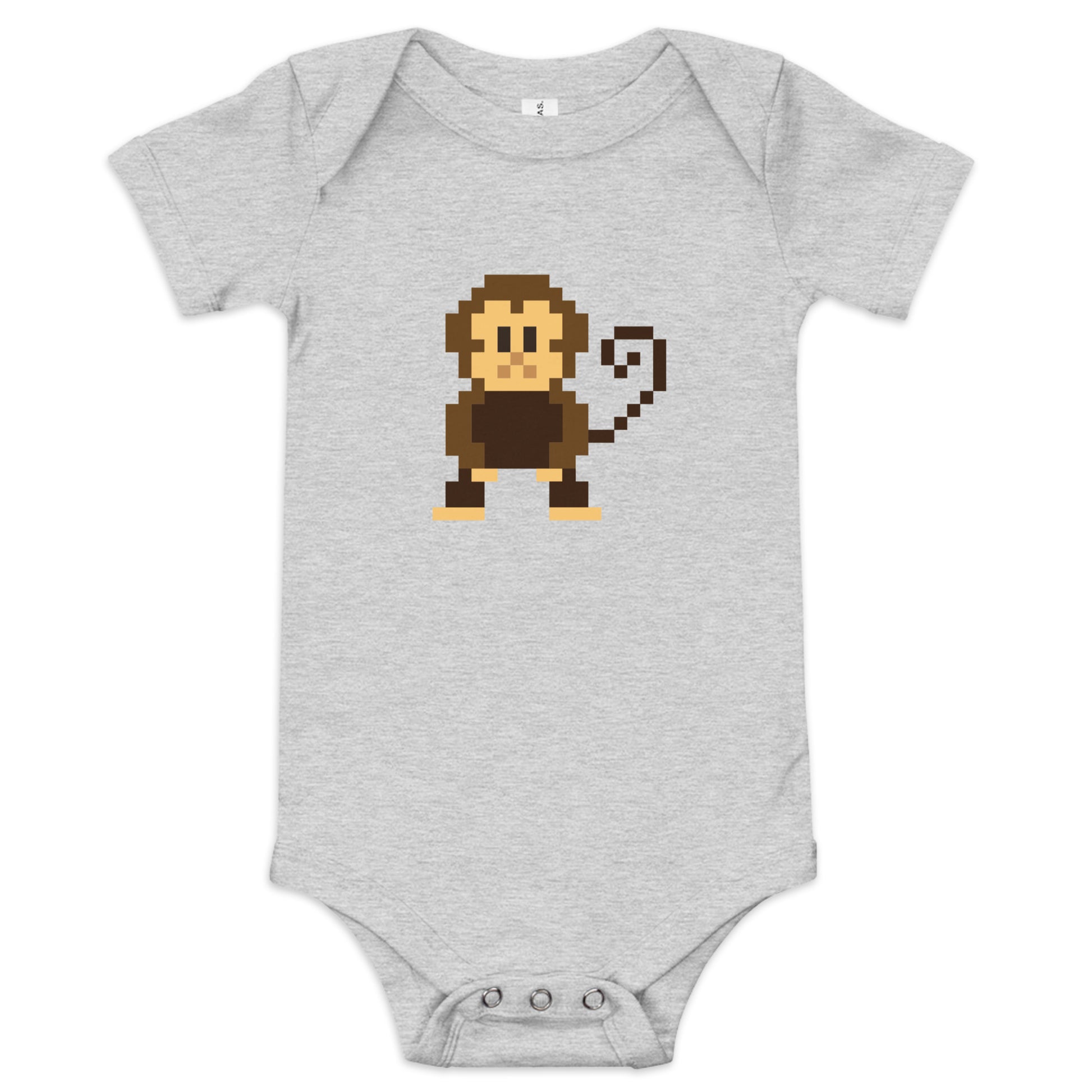 Grey Babygrow with pixelated cheeky monkey on the front