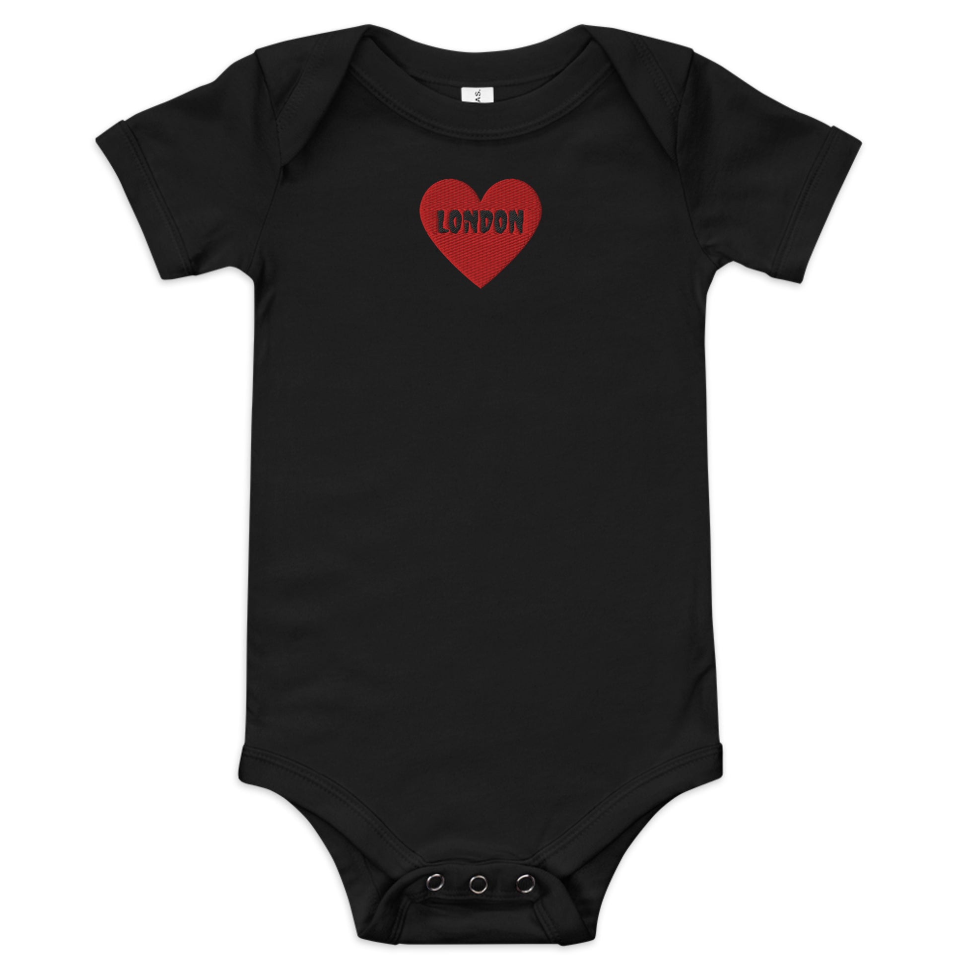 Embroidered I Heart London baby onesie, soft cotton souvenir bodysuit.