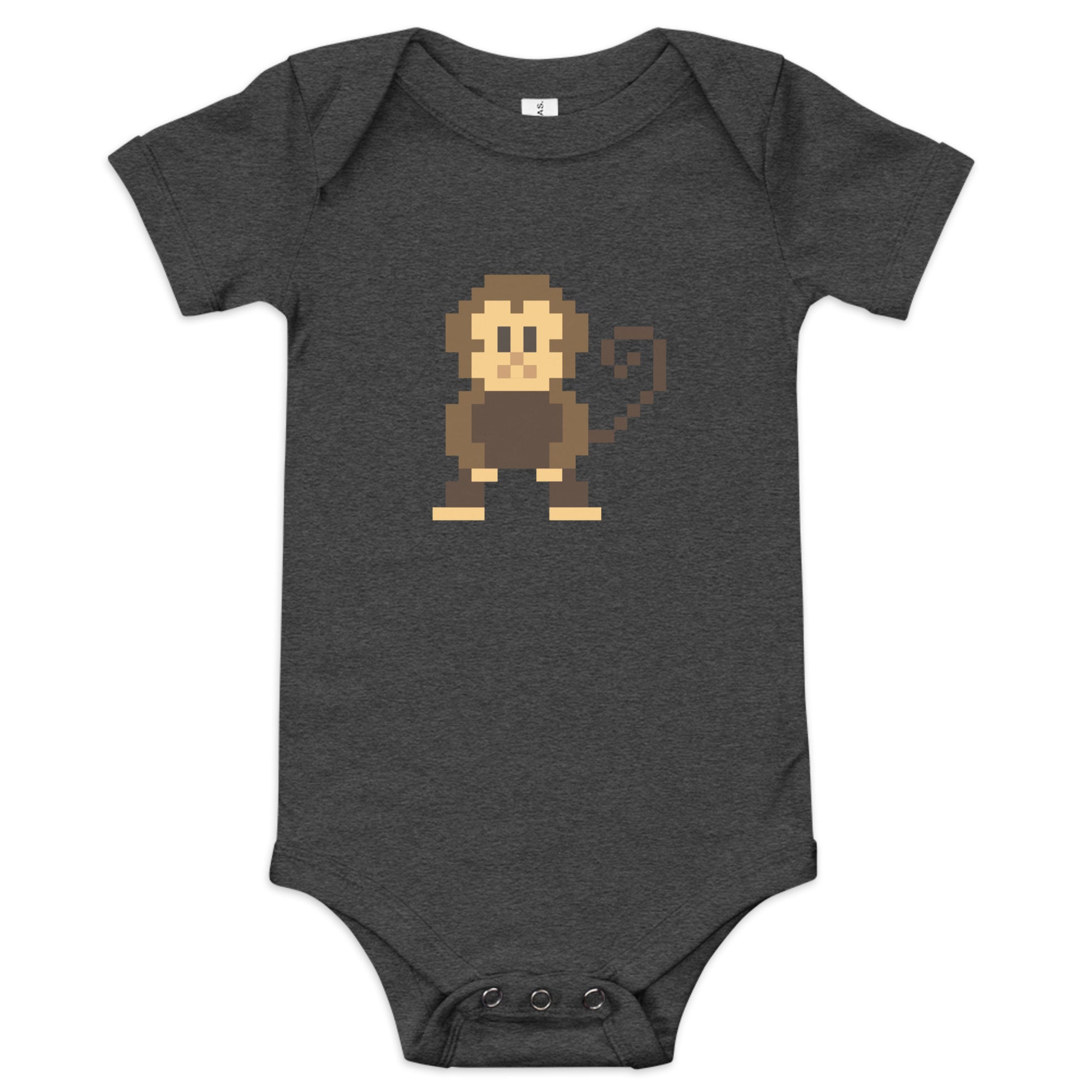 Dark Grey Babygrow with pixelated cheeky monkey on the front