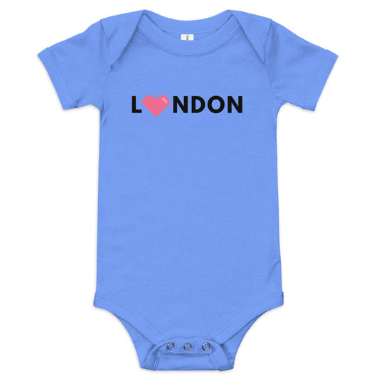 London With Pink Heart - Baby short sleeve one piece Heather Columbia Blue Babygrow