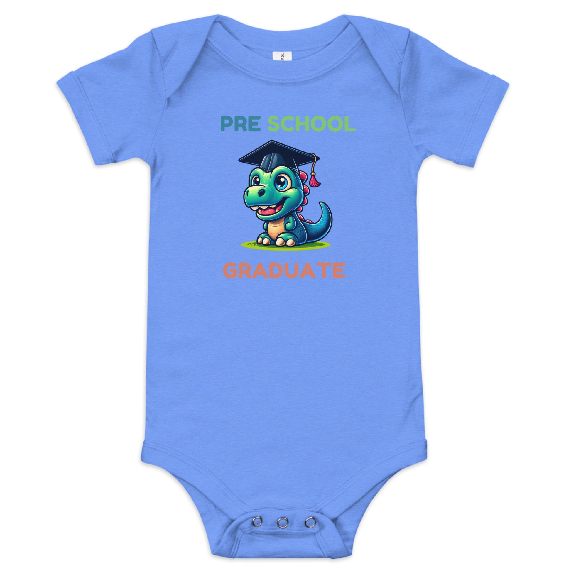Pre School Graduate Baby short sleeve one piece Heather Columbia Blue Babygrow