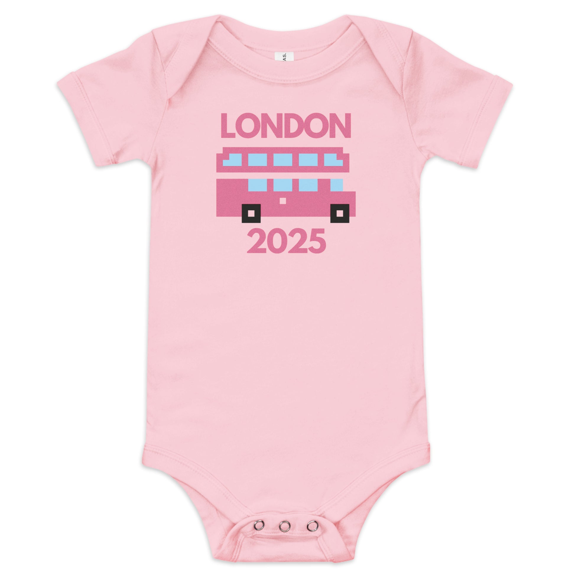 Pink Glitter London Bus Baby Onesie – Retro Double Decker UK Souvenir Bodysuit Pink Babygrow