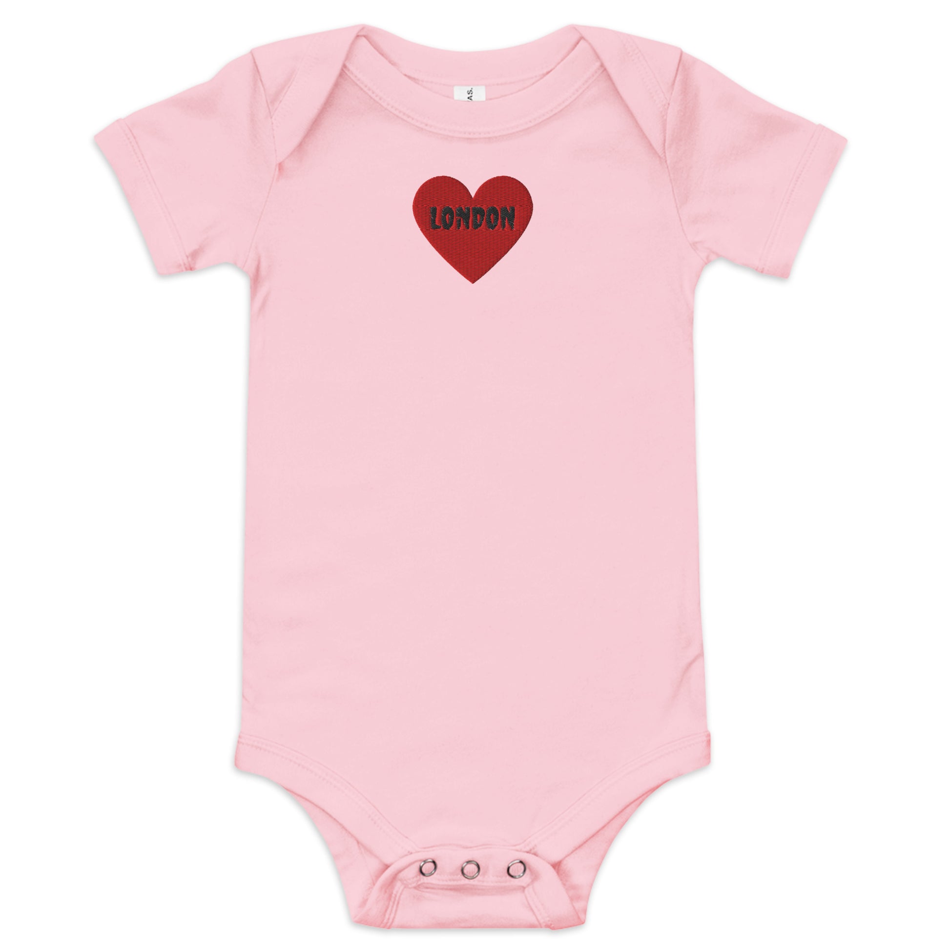 Embroidered I Heart London baby onesie, soft cotton souvenir bodysuit.