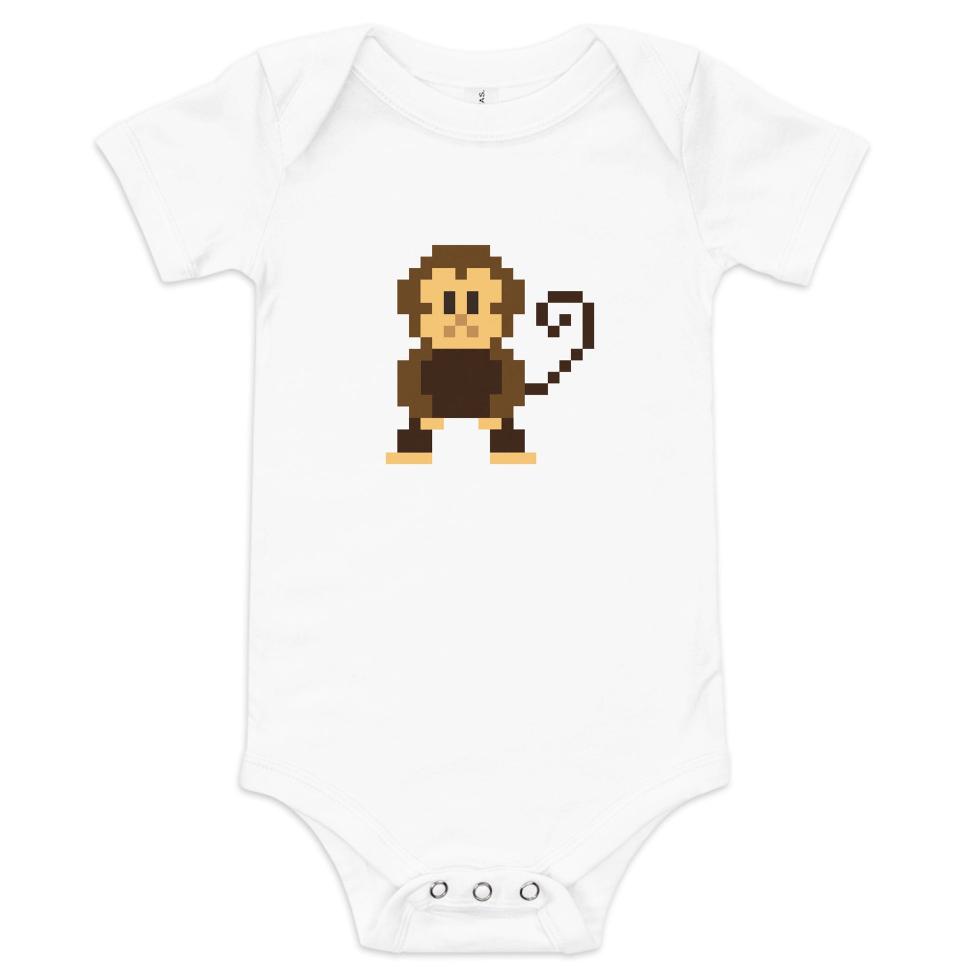 White Babygrow with pixelated cheeky monkey on the front