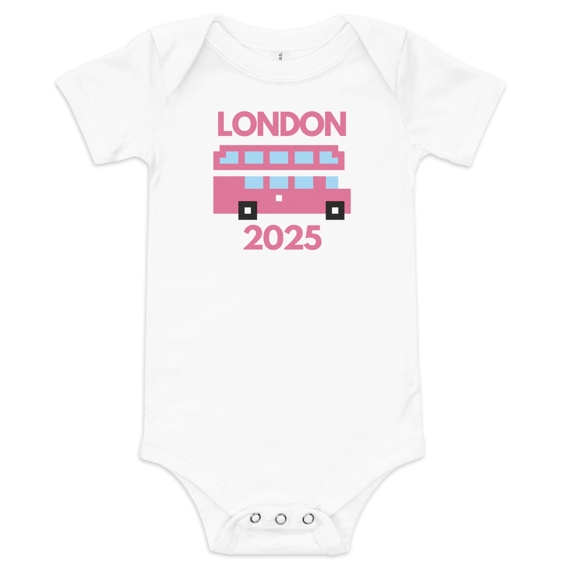 Pink Glitter London Bus Baby Onesie – Retro Double Decker UK Souvenir Bodysuit White Babygrow
