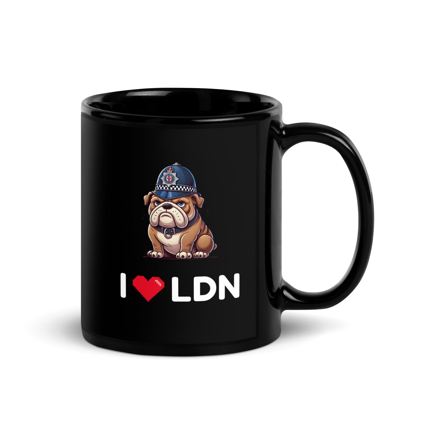 I Heart LDN - British Bulldog Design Black Glossy Mug