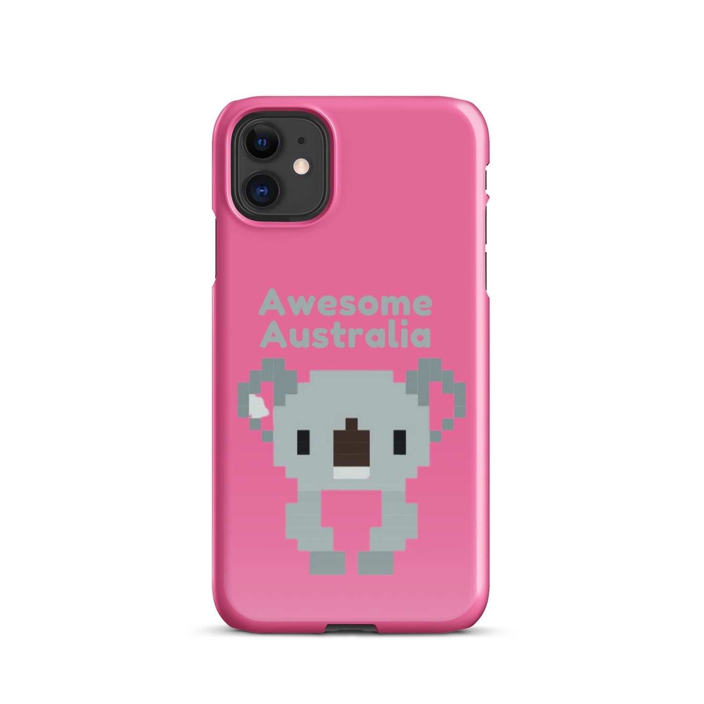 Adorable grey pixelated koala bear on a pink phone case”