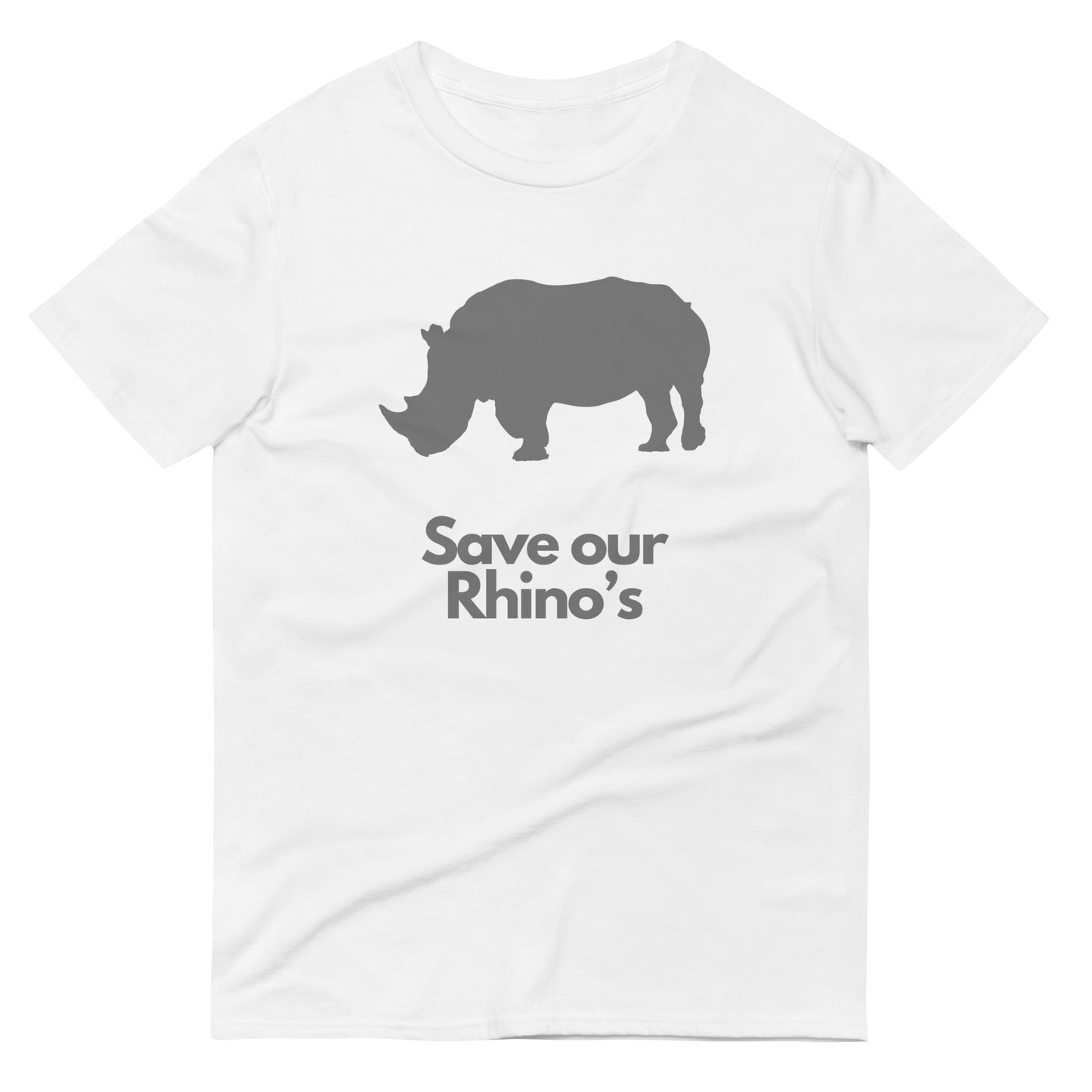 Large Grey Rhino with the words, Save Our Rhino’s 