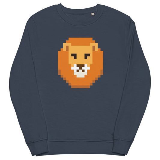 French navy unisex sweatshirt with retro pixel art South African lion head design