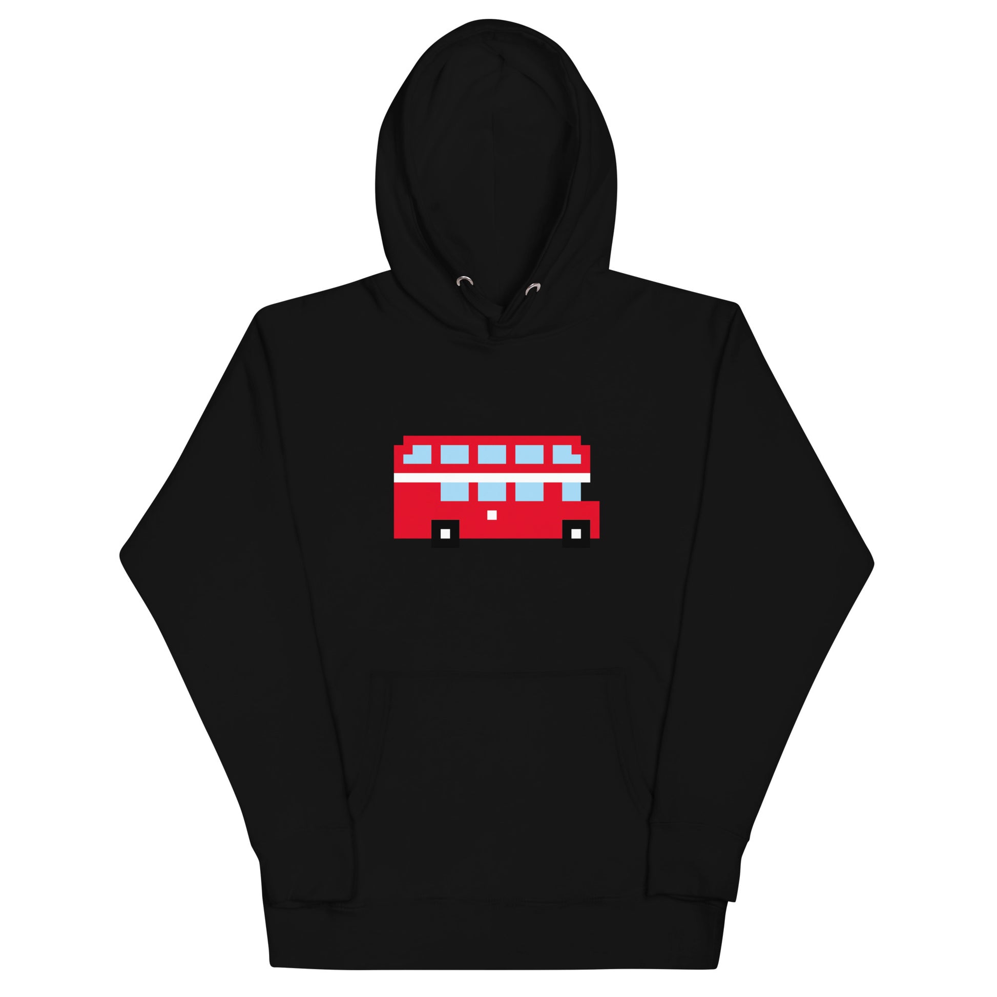 Black hoodie with pixel art Red London Double Decker Bus