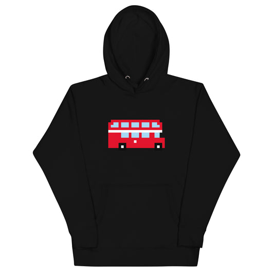 Black hoodie with pixel art Red London Double Decker Bus