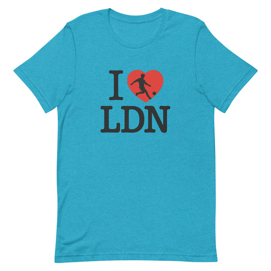 I Heart LDN (Football Player within Red Heart - London) Unisex t-shirt Heather Aqua t-shirt