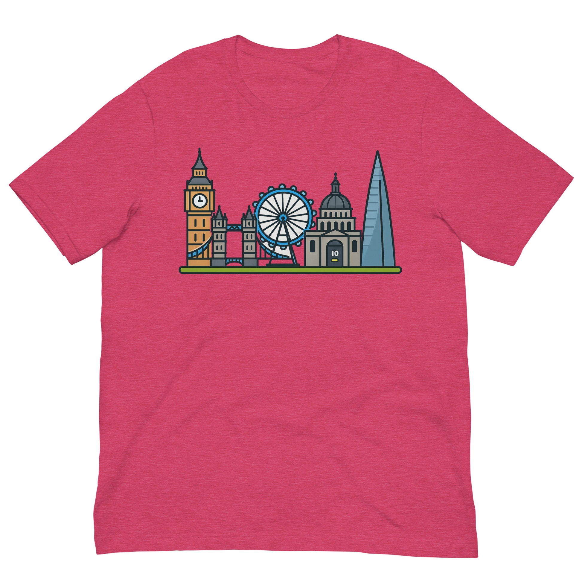 London Skyline Cartoon Colourful Design Unisex t-shirt Heather Raspberry t-shirt