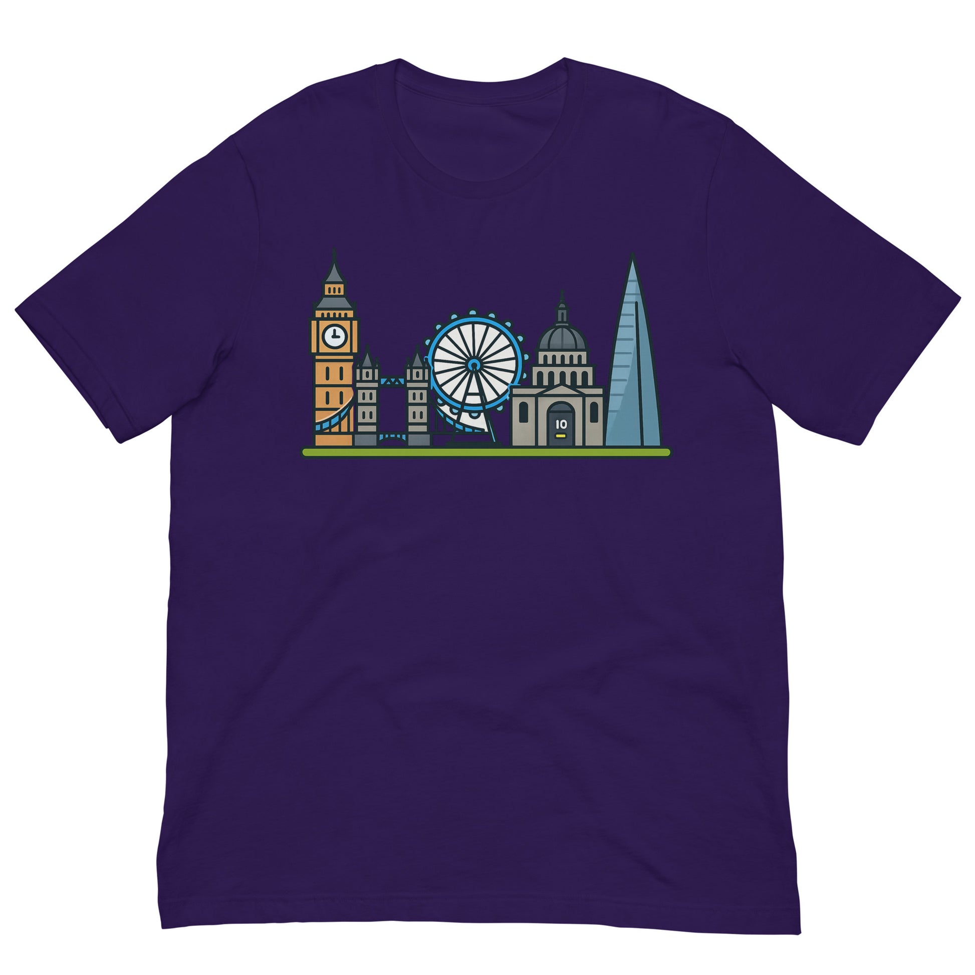 London Skyline Cartoon Colourful Design Unisex t-shirt Team Purple t-shirt