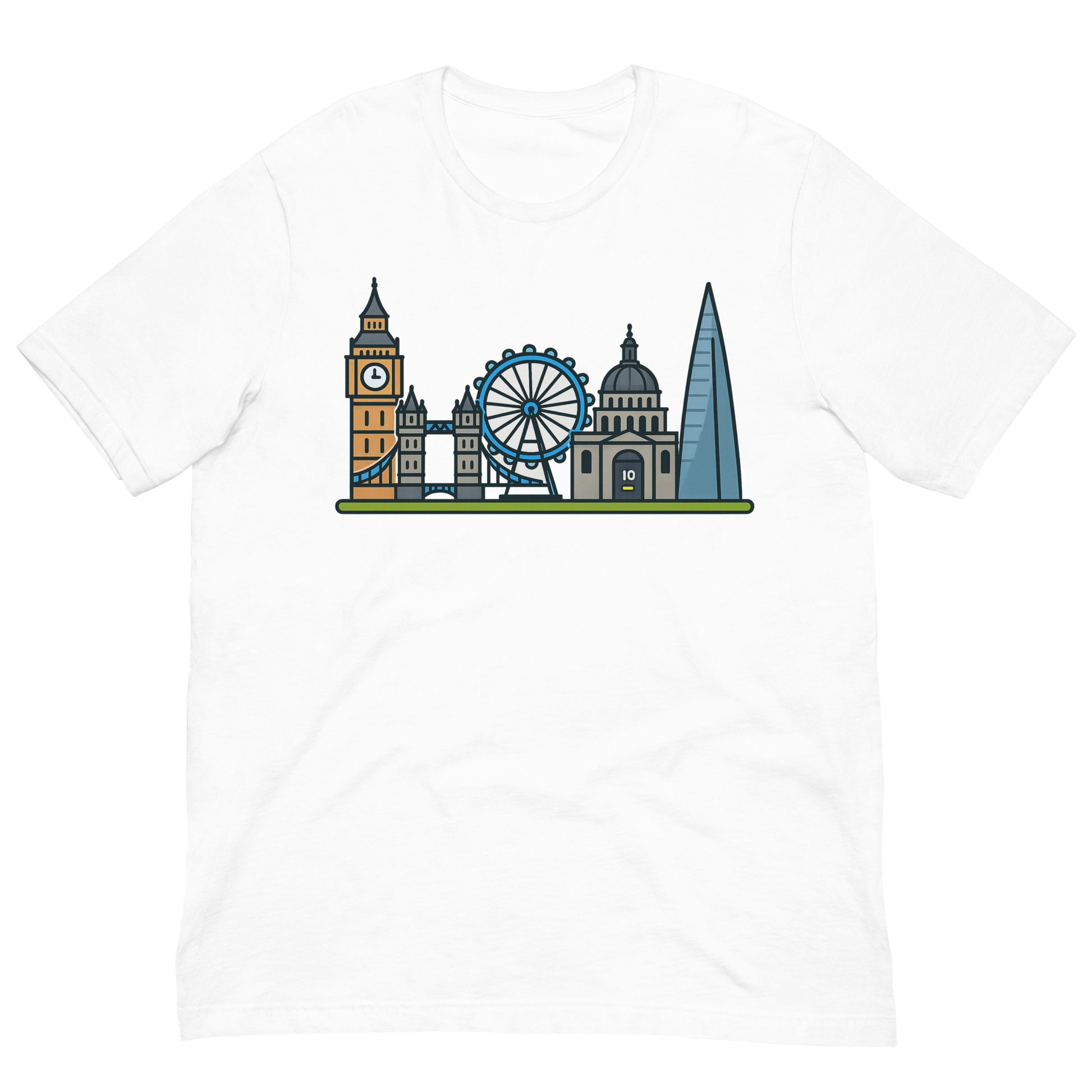 London Skyline Cartoon Colourful Design Unisex t-shirt White t-shirt