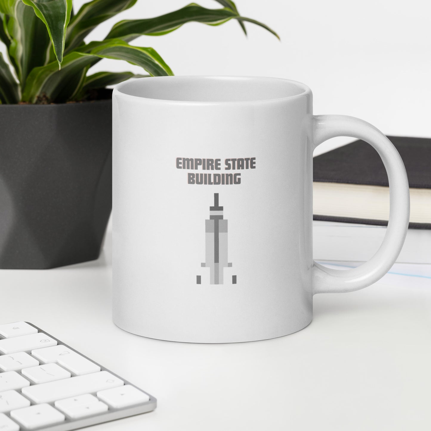 Empire State Building Pixelated Design - White glossy mug