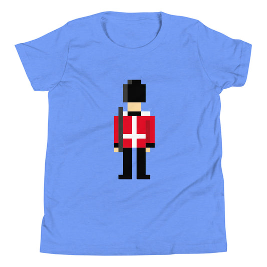 Retro Pixelated Royal Guard T-Shirt – British Soldier Youth Short Sleeve Tee - Souvenir for visitors British/USA Gift Heather Columbia Blue t-shirt