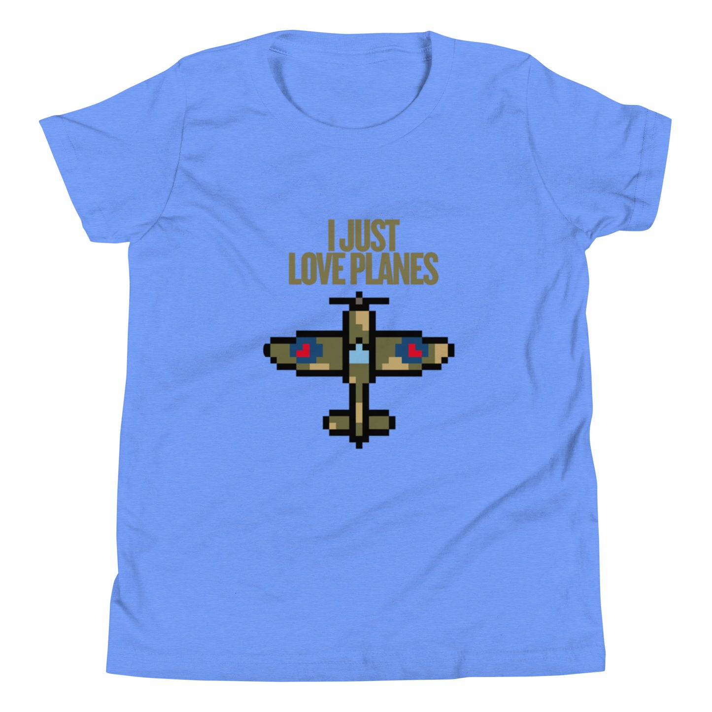 I Just Love Planes - Youth Short Sleeve T-Shirt Heather Columbia Blue t-shirt